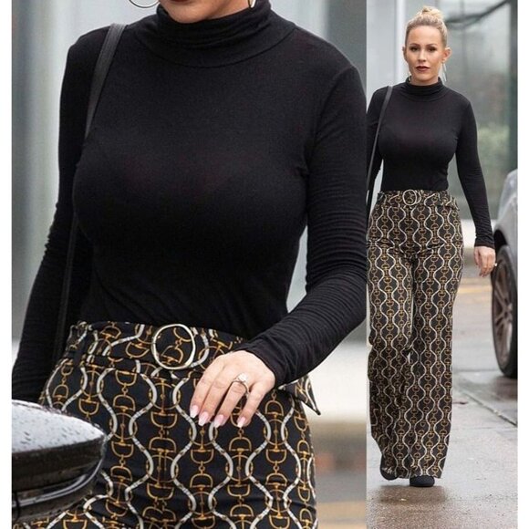 ZARA Womens Medium Equestrian Chain Print Flared Trousers Dress Pants - Picture 3 of 11